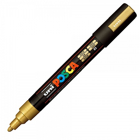 Rechizite școlare - Marker UNI Posca PC-5M varf rotund 1.8-2.5mm auriu