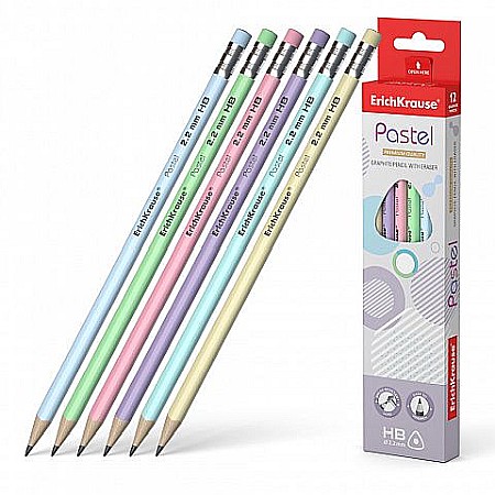 Rechizite școlare - Creion grafit triunghiular cu radiera pastel hb erich 56006