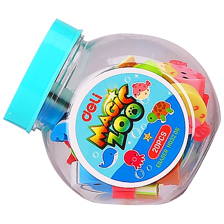 Rechizite școlare - Radiere creion borcan 20buc mini zoo deli dleh03206