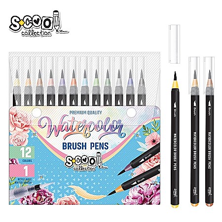 Birotică și accesorii birou - Set markere cu varf tip pensula pe baza de apa + pensula 12+1 S-COOL