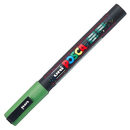 Marker UNI Posca PC-3M varf rotund 0.9-1.3mm verde sclipici [1]