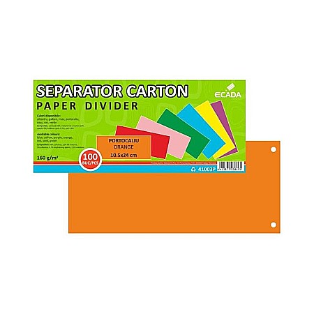Alonje și separatoare bibliorafturi - Separator carton 10.5x24cm 160g set 100 portocaliu ecada