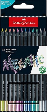 Creioane colorate - Creioane colorate 12 culori metalizate Black Edition Faber-Castell