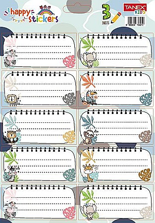 Etichete școlare - Etichete scolare 30/set animale salb tls-833 tanex twtls833