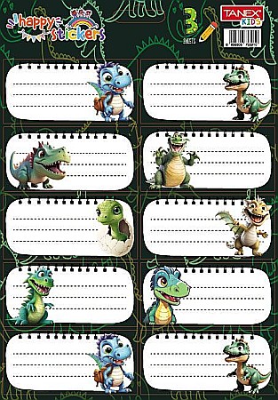 Etichete școlare - Etichete scolare 30/set dino Tanex