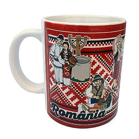 Căni și pahare - Cana ceramica 8x10 cm motive traditionale Romania