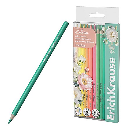 Rechizite școlare - Set 12 creioane color rotunde pastel bloom Erich Krause