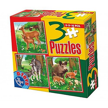 Puzzle - Set 3 puzzle-uri de 6/9/16 piese - animale salbatice 78117