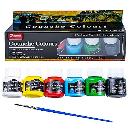 Rechizite școlare - Guase 6 culori 25ml + pensula yl-g2528
