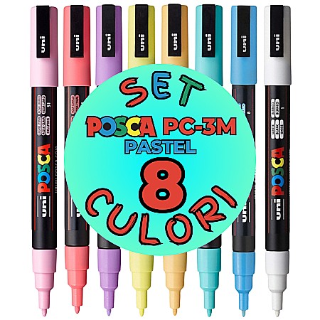 Rechizite școlare - Marker Uni pc-3m Posca 0.9-1.3mm set 8 culori pastel