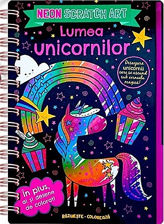 Cărți ilustrate și interactive - Scratch Art Neon – lumea unicornilor