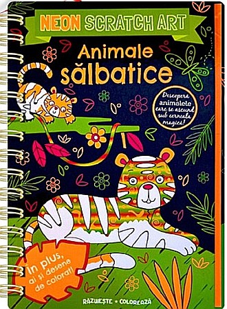Cărți ilustrate și interactive - Animale sălbatice Scratch Art Neon