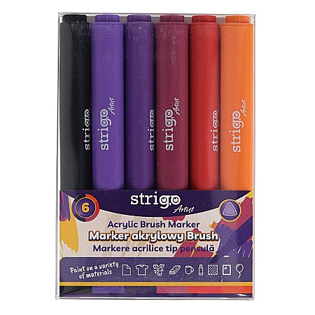 Instrumente de scris - Markere acrilice strigo tip pensula 6culori ssc434