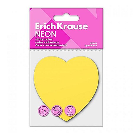 Note adezive - Note autoadezive ErichKrause Neon inima galben fluo 50 coli