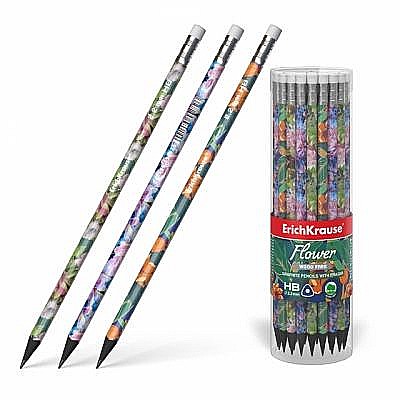 Rechizite școlare - Erich creioane graph cu radiera lemn negru flori 42 55282