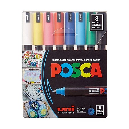 Markere și textmarkere - Marker Uni pc-1mr Posca 0.7mm varf fin metalic set 8 culori