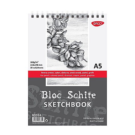 Blocuri și caiete desen artistic - Bloc a5 schite 160g 30f daco bd516