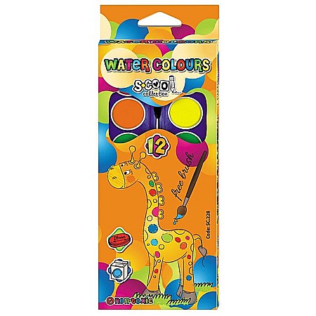Rechizite școlare - Acuarele 12culori+pensula 30mm s-cool sc228