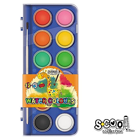 Acuarele școlare și Tempera - Acuarele 12 culori + pensula 28 mm S-Cool