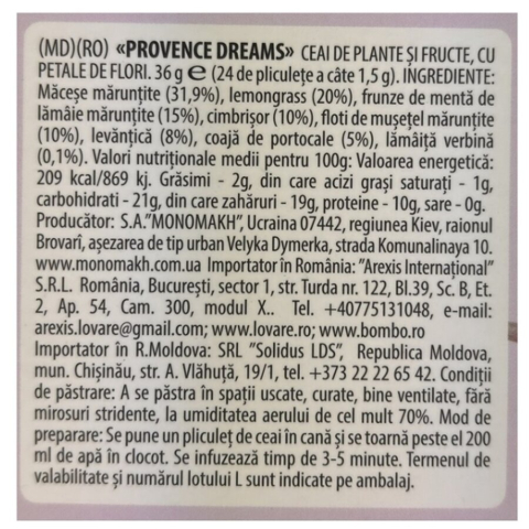 Ceai de plante, fructe si petale de flori Provence Dreams 24 plicuri x 1.5 g Lovare [4]