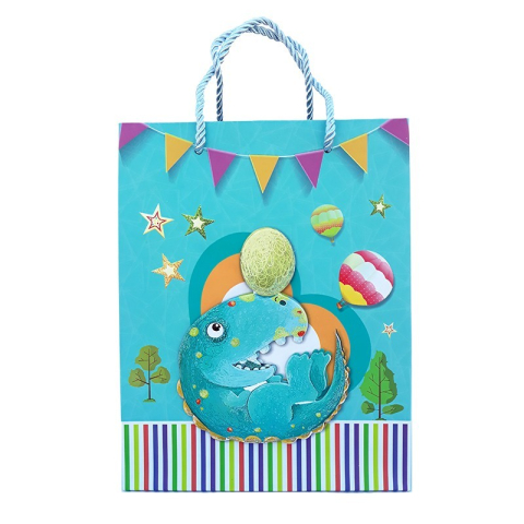 Punga cadou hartie dinozauri si baloane 3D 18x23cm culori diferite [5]