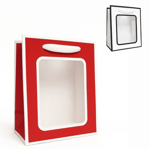 Pungi pentru cadouri - Punga cadou cu fereastra transparenta Karmisee 20 x 15 x 10 cm culori diferite