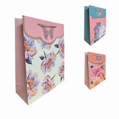 Noutăți Librăria Compas - Pungi cadou Karmiseé 42x31x12cm flori si accent 3D