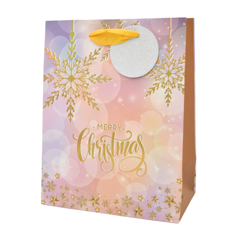 Cutii și pungi cadou - Punga cadou Craciun hartie 18x23x10 cm