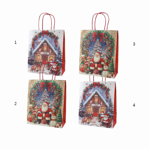 Punga cadou de Craciun din hartie 22 x 11 x 27 cm Mos Craciun si coronita modele diverse [1]