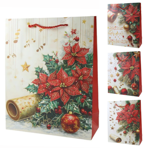 Accesorii pentru impachetat - Punga cadou de Craciun 26 x 10 x 32 cm Craciunita cu note muzicale