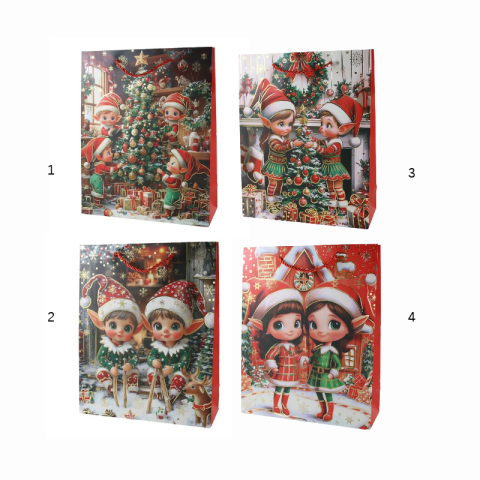 Punga cadou de Craciun 26 x 10 x 32 cm spiridusi veseli modele diverse [1]
