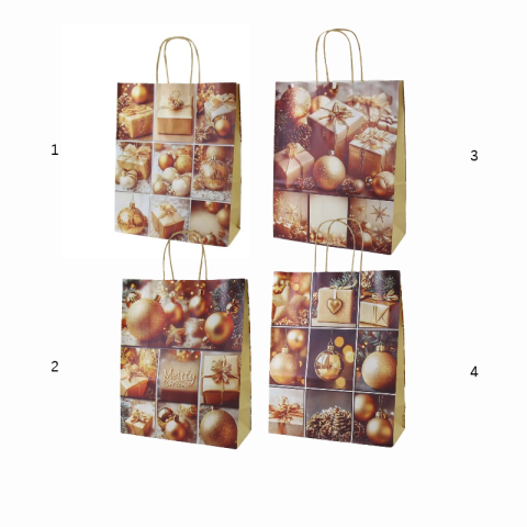 Punga cadou de Craciun din hartie 26 x 12 x 33 cm colaj auriu modele diverse [1]