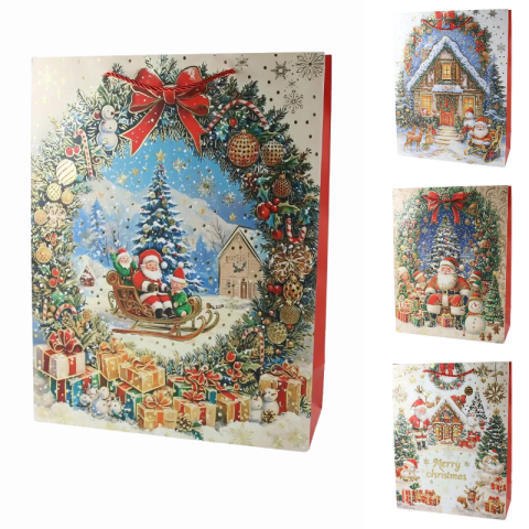 Accesorii pentru impachetat - Punga cadou de Craciun 31 x 12 x 40 cm Mos Craciun si coronita modele diverse