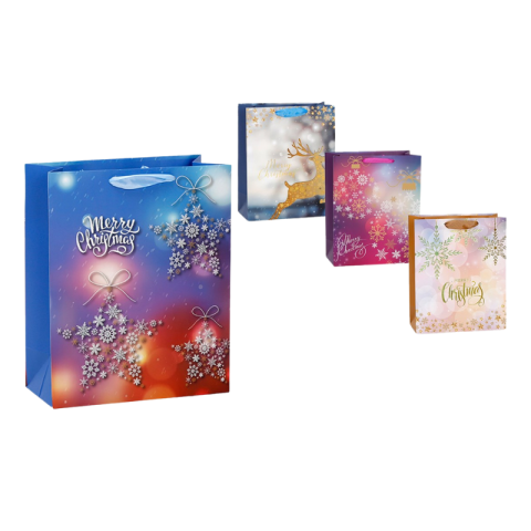 Decorațiuni și articole de Crăciun - Punga cadou Craciun 32x42x11.5cm diverse modele