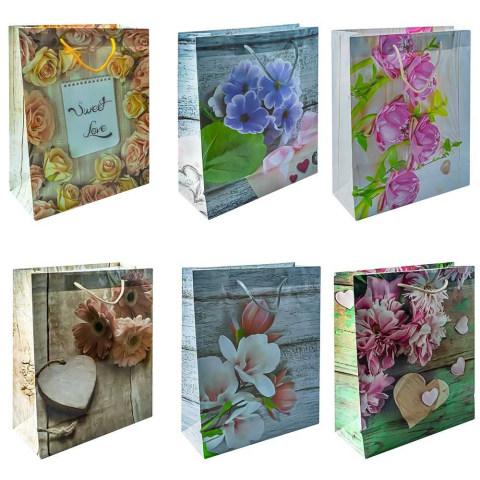 Pungi pentru cadouri - Punga cadou cu flori 26x32x10cm modele diferite