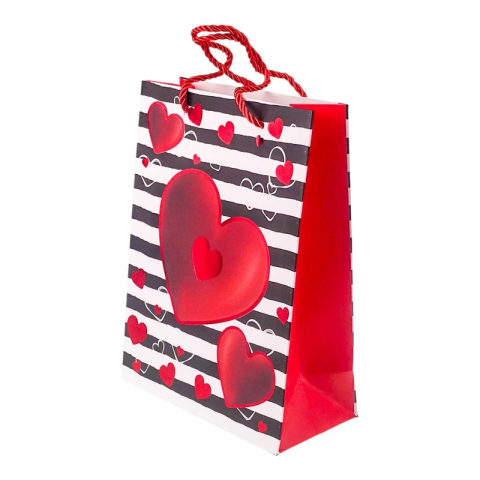 Punga hartie cu inimi si dungi L 31x40 cm [2]