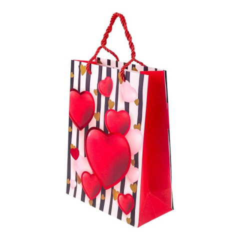 Punga hartie cu inimi si dungi L 31x40 cm [4]