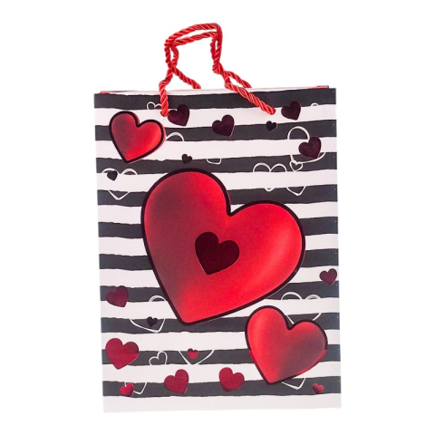 Punga hartie cu inimi si dungi L 31x40 cm [3]