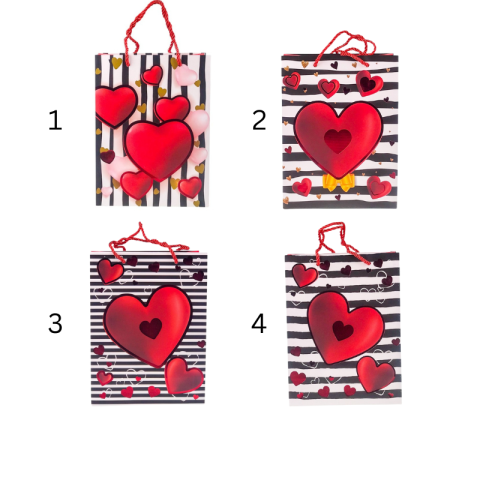 Punga hartie cu inimi si dungi M 26x32 cm [1]
