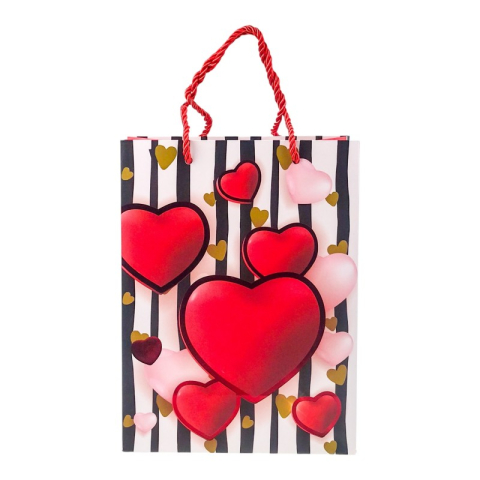 Punga hartie cu inimi si dungi M 26x32 cm [5]