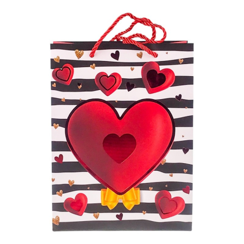 Punga hartie cu inimi si dungi M 26x32 cm [9]
