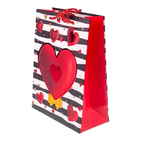 Punga hartie cu inimi si dungi S 18x24 cm [8]