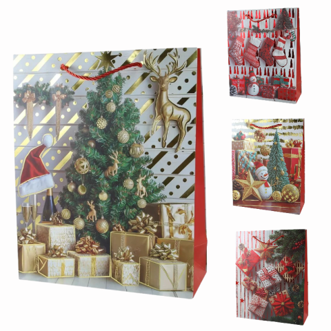 Accesorii pentru impachetat - Punga cadou de Craciun 26 x 32 cm brad si cadouri modele diverse