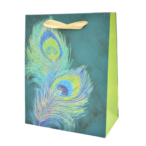 Accesorii pentru impachetat - Punga cadou hartie 18x23 cm pene de paun