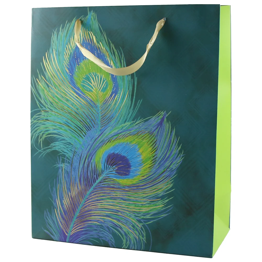 Accesorii pentru impachetat - Punga cadou din hartie 26x32 cm Pene de paun