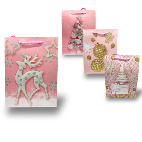 Noutăți Librăria Compas - Punga cadou fete cu motive de Craciun 18x24x8.5 cm
