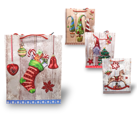 Noutăți Librăria Compas - Punga cadou cu motive de Craciun 26x32x10 cm