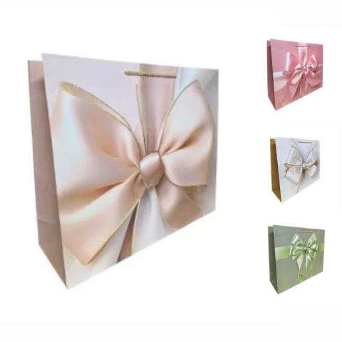 Accesorii pentru impachetat - Punga cadou cu funda satinata 38 x 32 x 12 cm modele diferite