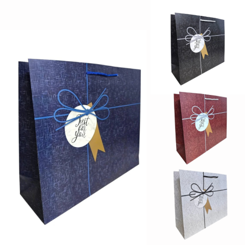Accesorii pentru impachetat - Punga cadou cu eticheta Just for You 38x32x12cm diverse culori