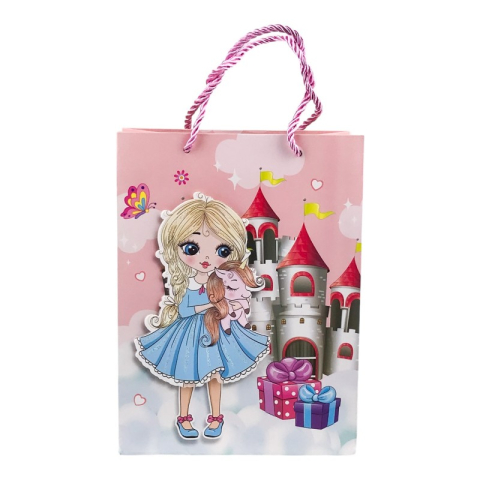 Accesorii pentru impachetat - Punga cadou cu printese si castele 3D 32x41 cm